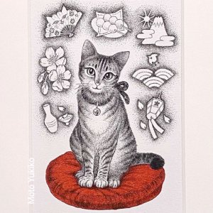 画像: 『桜 (サバトラ猫)』もとゆきこ【ペン画】